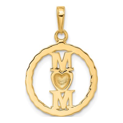 14K Yellow Gold Diamond-Cut Heart MOM Pendant – view 4