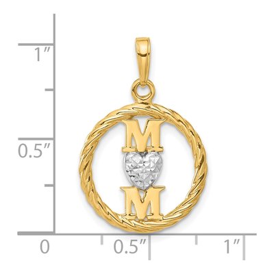 14K Yellow Gold Diamond-Cut Heart MOM Pendant – view 5
