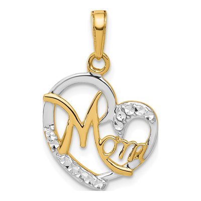 14K Yellow Gold Diamond-Cut MOM Heart Pendant