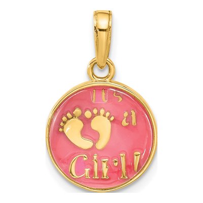 14K Yellow Gold It's Girl Pink Enamel Pendant