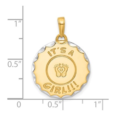 14K Yellow Gold It's Girl! Diamond-Cut Disc Pendant – view 5