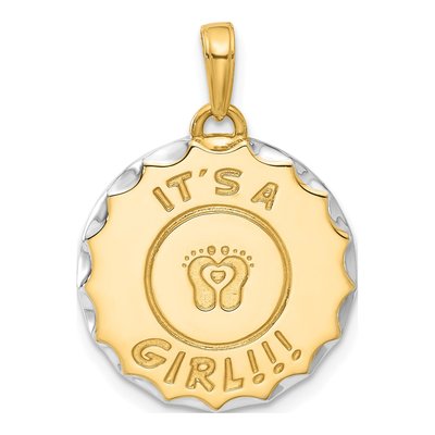 14K Yellow Gold It's Girl! Diamond-Cut Disc Pendant