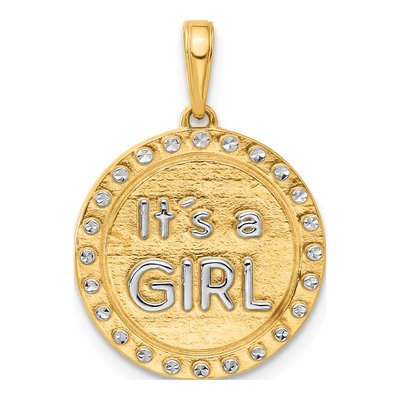 14K Yellow Gold Diamond-Cut It's Girl Pendant