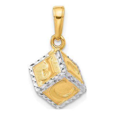 14K Yellow Gold 3-D Baby Alphabet Block Pendant