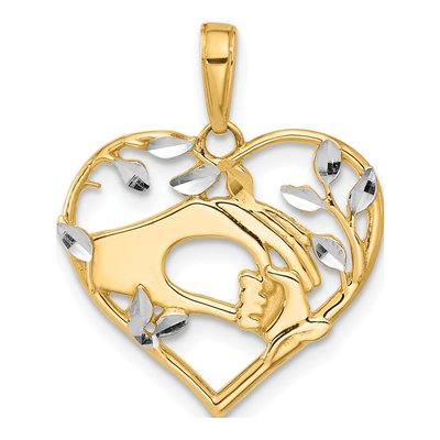 14K Yellow Gold Mother Child Hands Heart Pendant