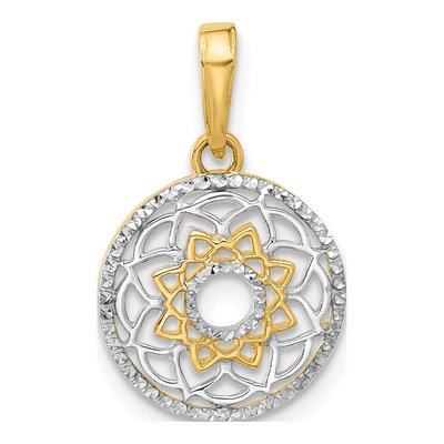 14K Yellow Gold Floral Circle Pendant