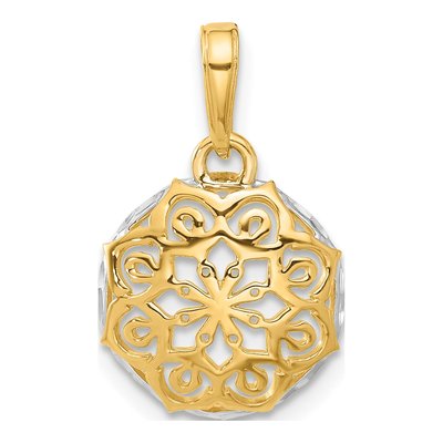 14K Yellow Gold Floral Circle Pendant