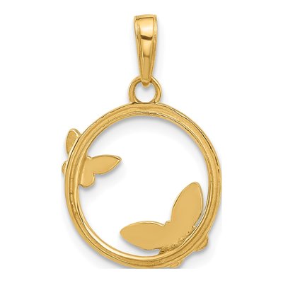 14K Yellow Gold Diamond-Cut Butterfly Circle Pendant – view 3