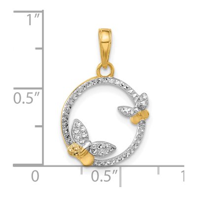 14K Yellow Gold Diamond-Cut Butterfly Circle Pendant – view 4