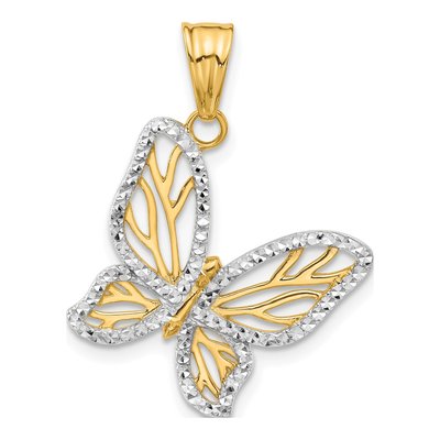 14K Yellow Gold Diamond-Cut Butterfly Pendant