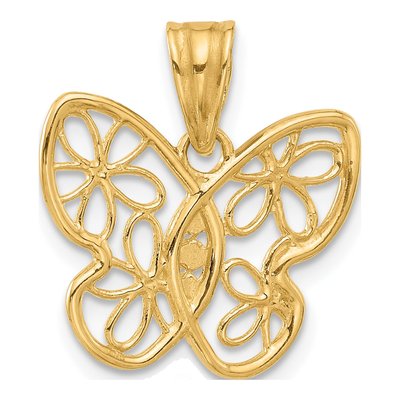 14K Yellow Gold Diamond-Cut Flower Butterfly Pendant – view 4