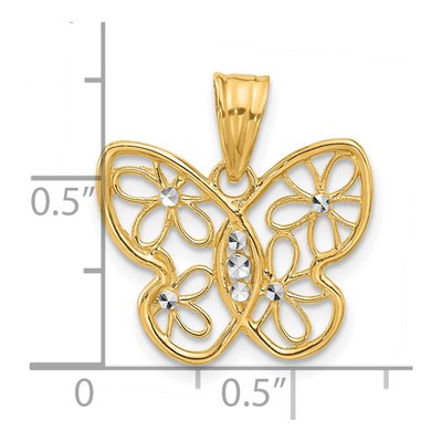 14K Yellow Gold Diamond-Cut Flower Butterfly Pendant – view 5