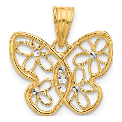 14K Yellow Gold Diamond-Cut Flower Butterfly Pendant