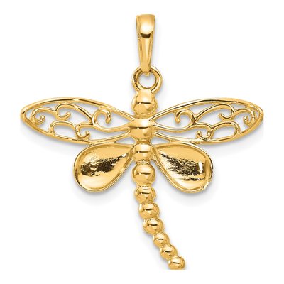 14K Yellow Gold Diamond-Cut Dragonfly Pendant – view 4