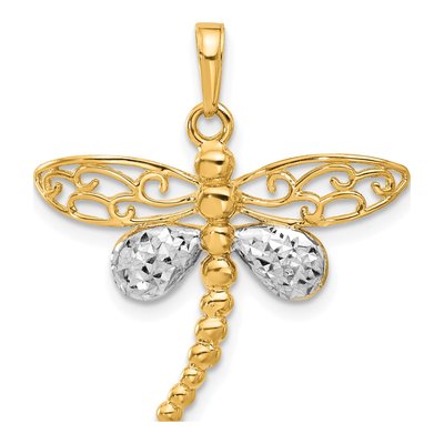 14K Yellow Gold Diamond-Cut Dragonfly Pendant