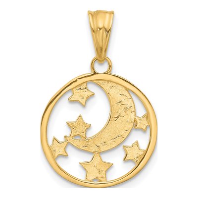 14K Yellow Gold Diamond-Cut Moon Stars Pendant – view 4