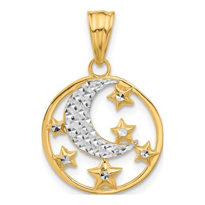 14K Yellow Gold Diamond-Cut Moon Stars Pendant