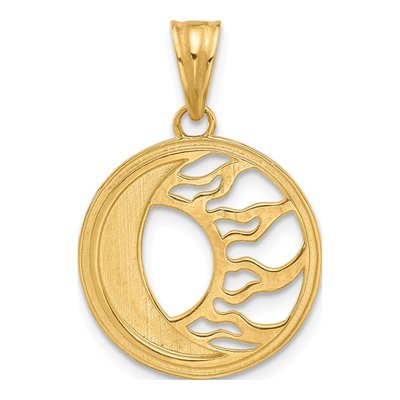 14K Yellow Gold Diamond-Cut Sun Moon Pendant – view 4