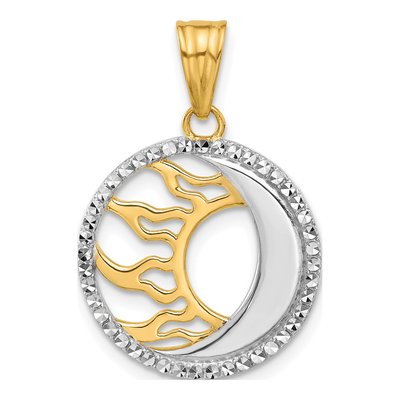 14K Yellow Gold Diamond-Cut Sun Moon Pendant