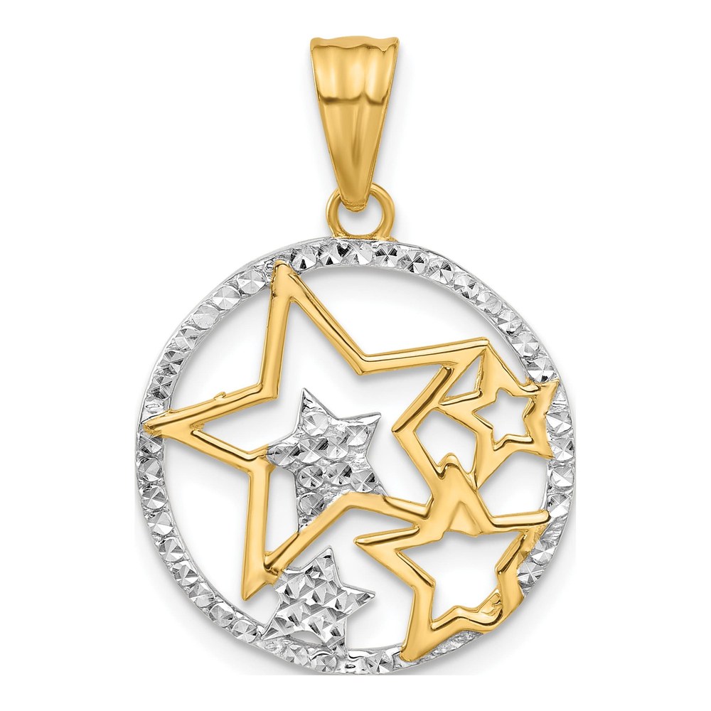 14K Yellow & Rhodium Diamond-Cut Stars Pendant