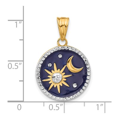 14K Yellow Gold Blue Enamel Sun Moon Pendant – view 5