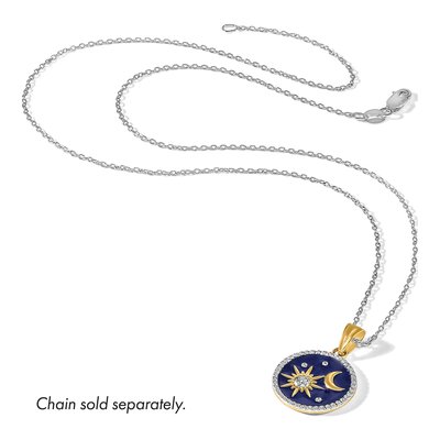 14K Yellow Gold Blue Enamel Sun Moon Pendant – view 6