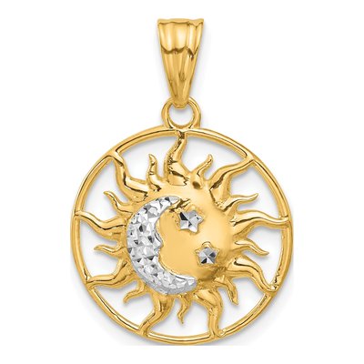 14K Yellow Gold Sun Moon Stars Pendant