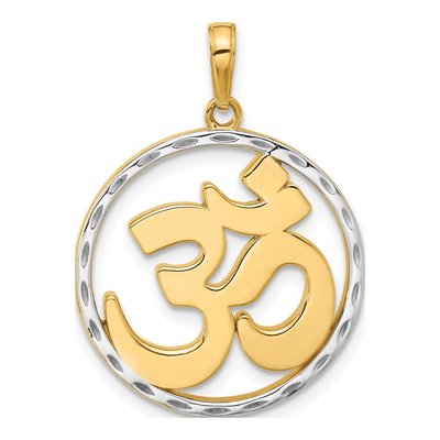 14K Yellow Gold Om Circle Pendant