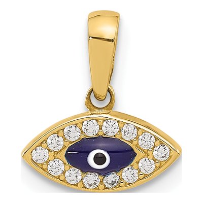 14K Yellow Gold CZ Evil Eye Pendant