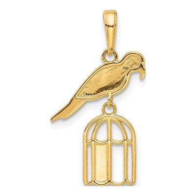 14K Yellow Gold Diamond-Cut Bird on Birdcage Pendant – view 4