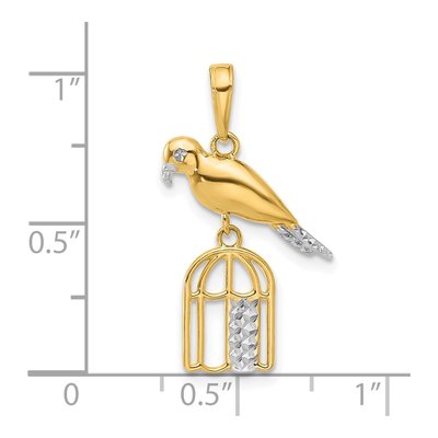 14K Yellow Gold Diamond-Cut Bird on Birdcage Pendant – view 5
