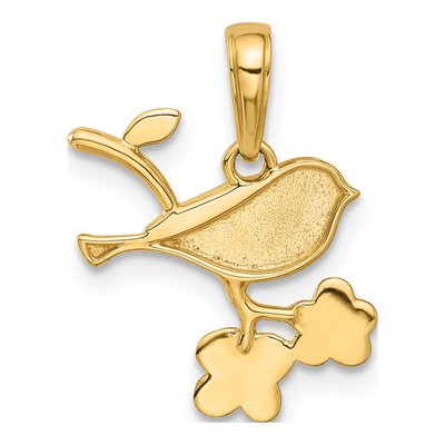 14K Yellow Gold Diamond-Cut Bird on Branch Pendant – view 4