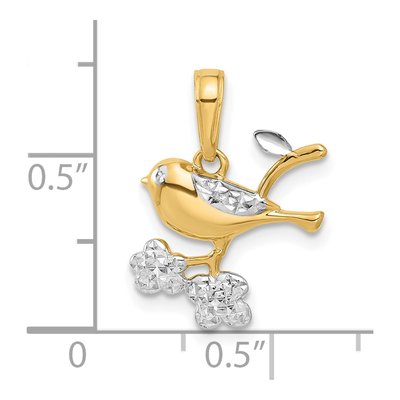 14K Yellow Gold Diamond-Cut Bird on Branch Pendant – view 5