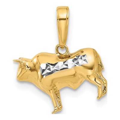 14K Yellow Gold 3D Diamond-Cut Bull Pendant – view 4