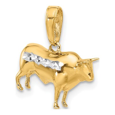14K Yellow Gold 3D Diamond-Cut Bull Pendant – view 5