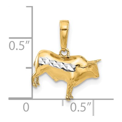 14K Yellow Gold 3D Diamond-Cut Bull Pendant – view 6