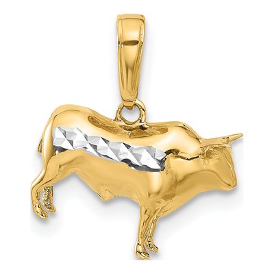 14K Yellow Gold 3D Diamond-Cut Bull Pendant