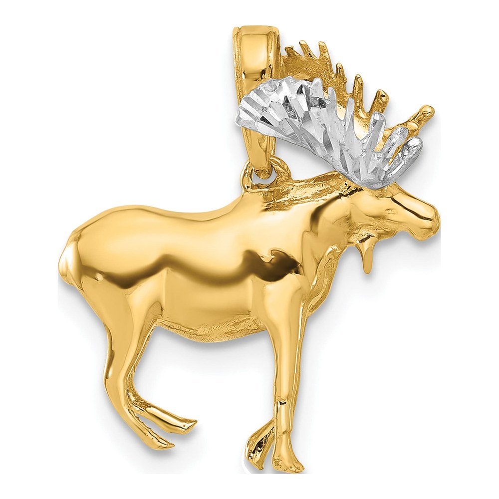 14K Yellow Gold and Rhodium 3-D Moose Pendant