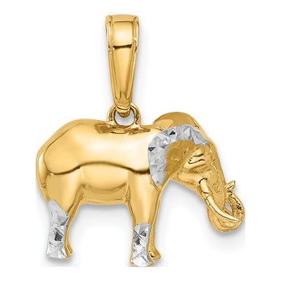 14K Yellow Gold Diamond-Cut 3D Elephant Pendant
