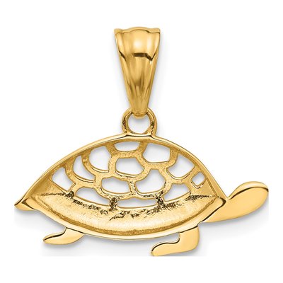 14K Yellow Gold Diamond-Cut Turtle Pendant – view 4