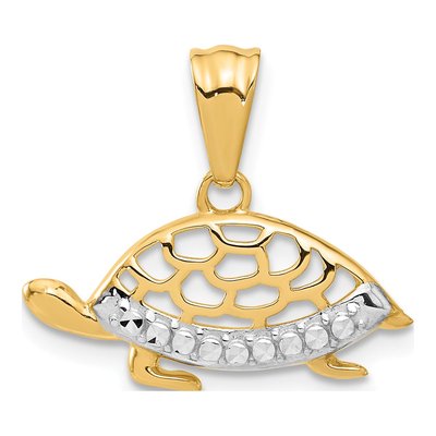 14K Yellow Gold Diamond-Cut Turtle Pendant