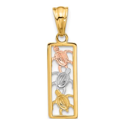 14K Two-Tone Gold Turtles Rectangle Pendant – view 4