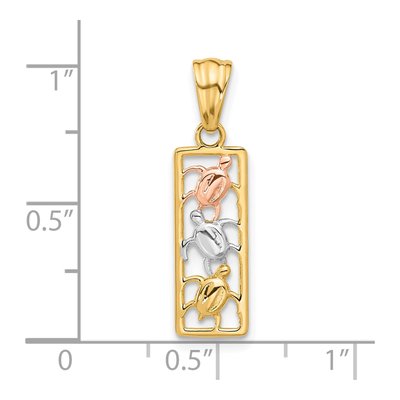 14K Two-Tone Gold Turtles Rectangle Pendant – view 5
