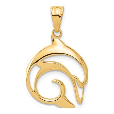 14K Yellow Gold Cut-Out Dolphin Pendant