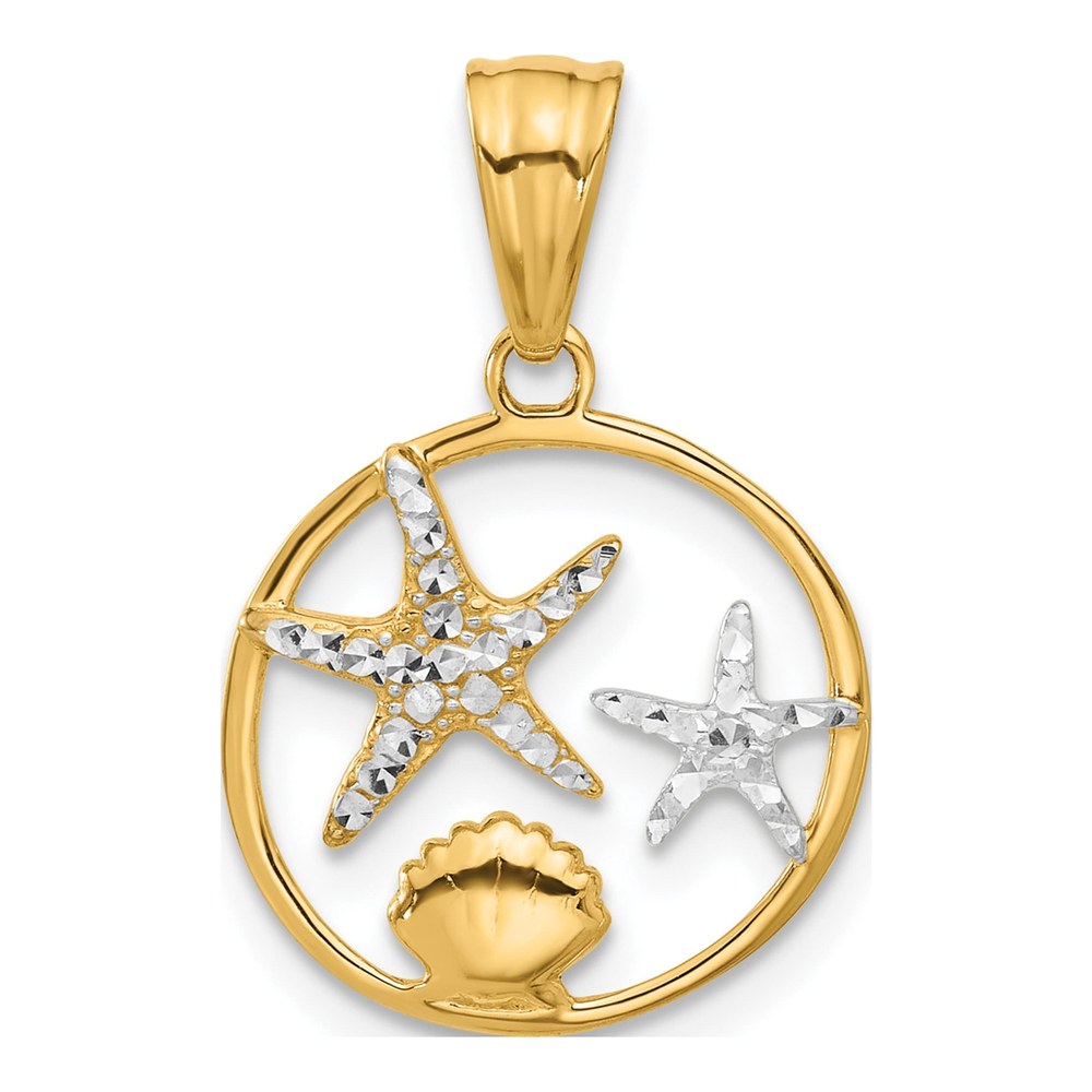 14K Gold & Rhodium Starfish Seashell Pendant