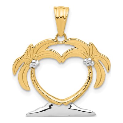 14K Yellow Gold Palm Tree Heart Pendant