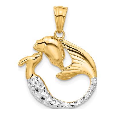 14K Yellow Gold Diamond-Cut Mermaid Pendant