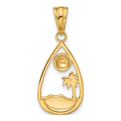 14K Yellow Gold Ocean Teardrop Pendant – view 4