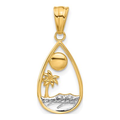 14K Yellow Gold Ocean Teardrop Pendant