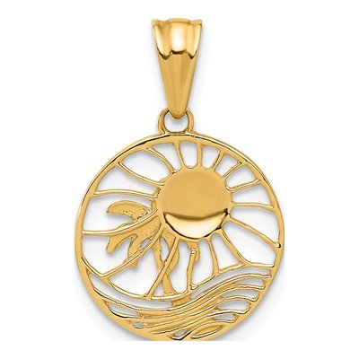 14K Yellow Gold Ocean Palm Tree Round Pendant – view 4